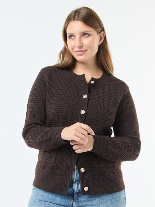 Casaco de malha waffle com botões dourados - Kiabi