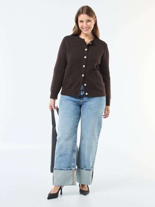 Casaco de malha waffle com botões dourados - Kiabi