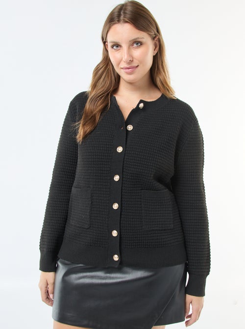 Casaco de malha waffle com botões dourados - Kiabi