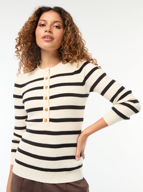 Casaco de manga comprida em malha canelada - Kiabi