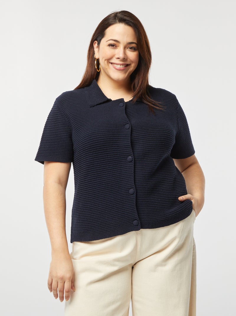 Casaco de manga curta canelada Azul - Kiabi