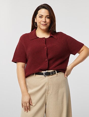 Casaco de manga curta canelada