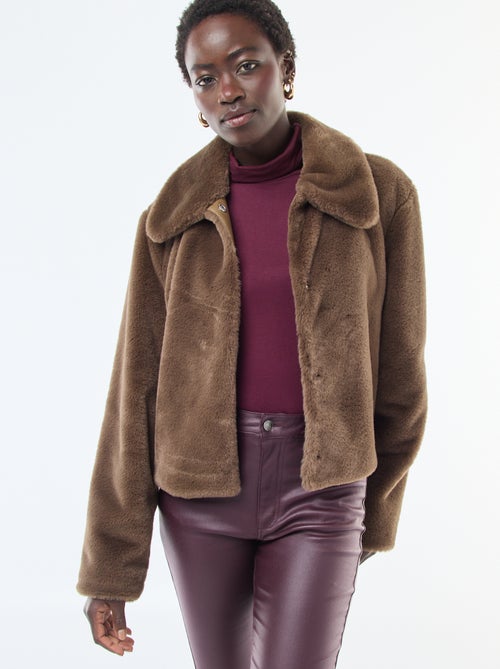 Casaco de pele sintética com fecho de botões de pressão - Kiabi