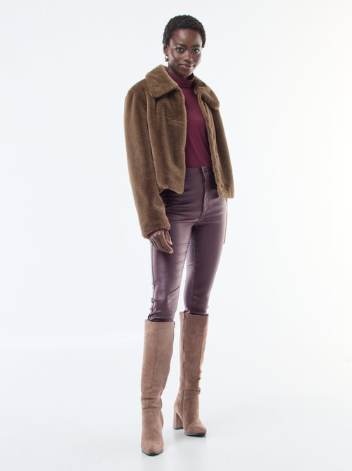 Casaco de pele sintética com fecho de botões de pressão - Kiabi