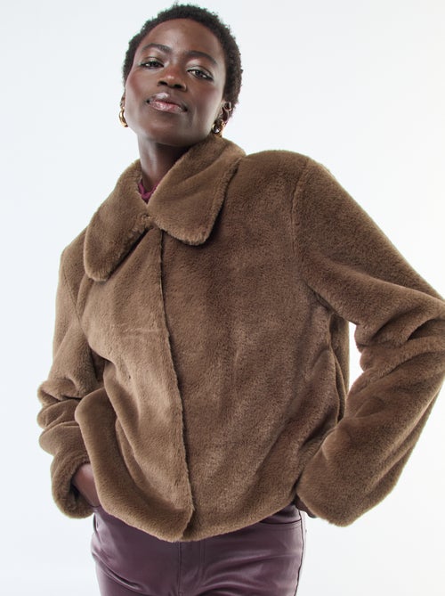 Casaco de pele sintética com fecho de botões de pressão - Kiabi