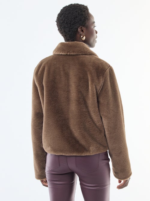 Casaco de pele sintética com fecho de botões de pressão - Kiabi