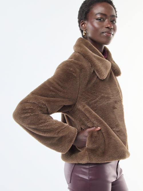 Casaco de pele sintética com fecho de botões de pressão - Kiabi