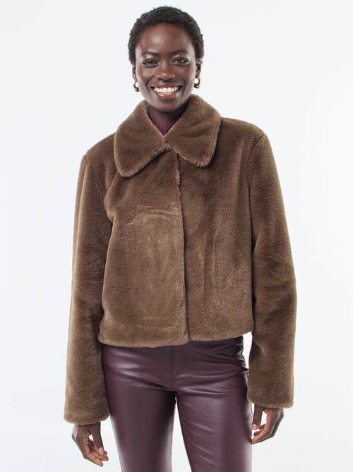 Casaco de pele sintética com fecho de botões de pressão - Kiabi