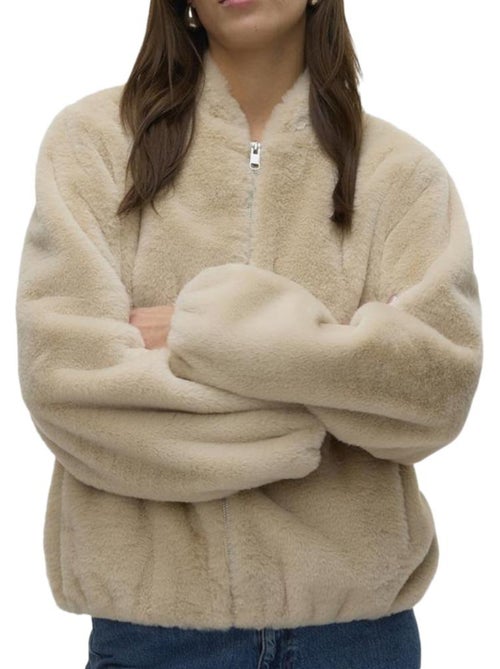 Casaco de Pelo Sintético Bege Vero Moda Jaliga para Mulher - Kiabi