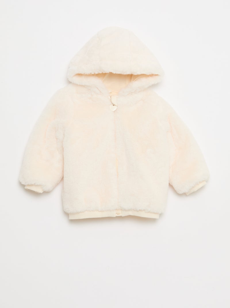 Casaco de pelo sintético com capuz Branco - Kiabi