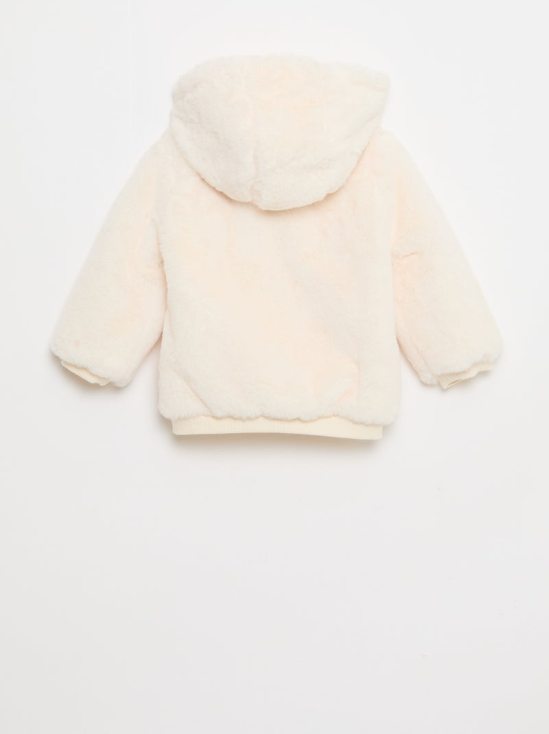 Casaco de pelo sintético com capuz Branco - Kiabi