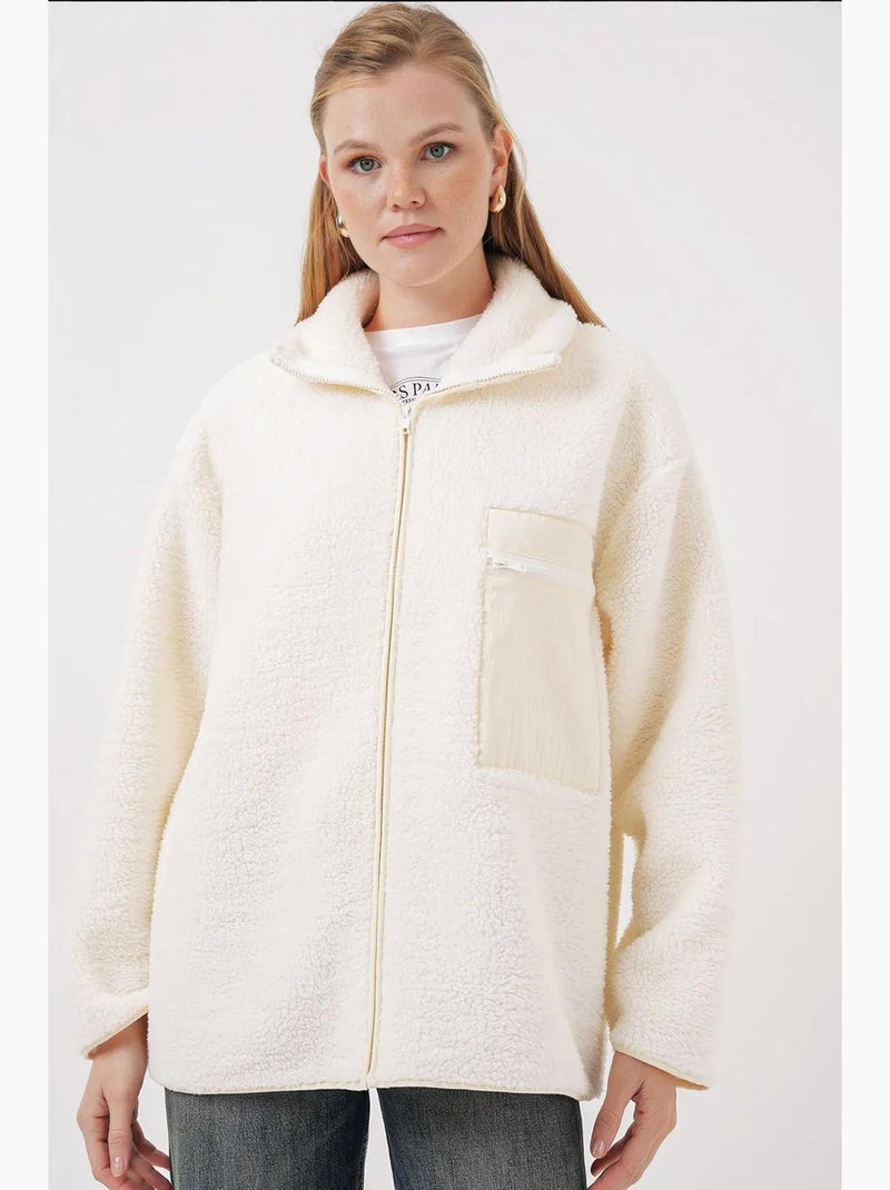 Casaco de peluche oversized com detalhes de bolsos bdart Creme - Kiabi