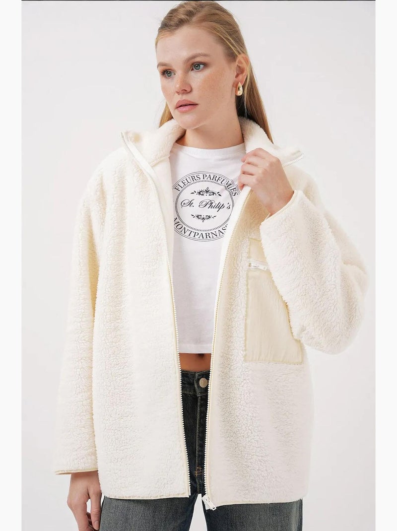 Casaco de peluche oversized com detalhes de bolsos bdart Creme - Kiabi