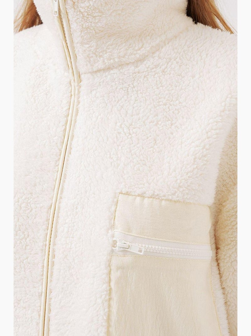 Casaco de peluche oversized com detalhes de bolsos bdart Creme - Kiabi
