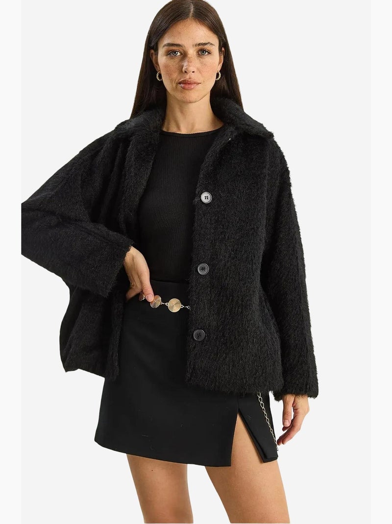 Casaco de peluche oversized com fecho de botões lucci Preto - Kiabi