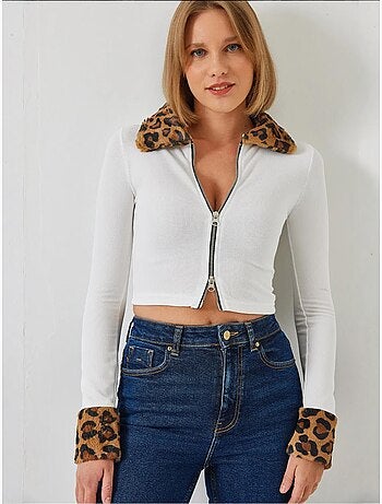 Casaco de pelúcia com fecho leopard lucci