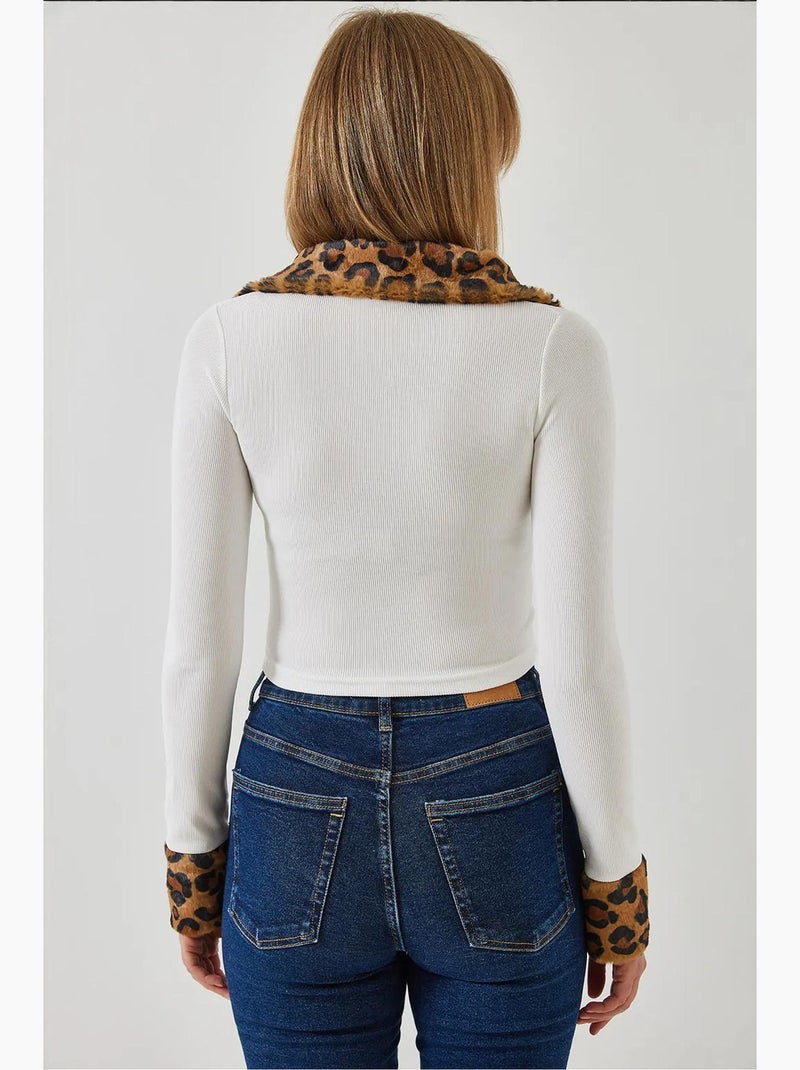 Casaco de pelúcia com fecho leopard lucci Branco - Kiabi