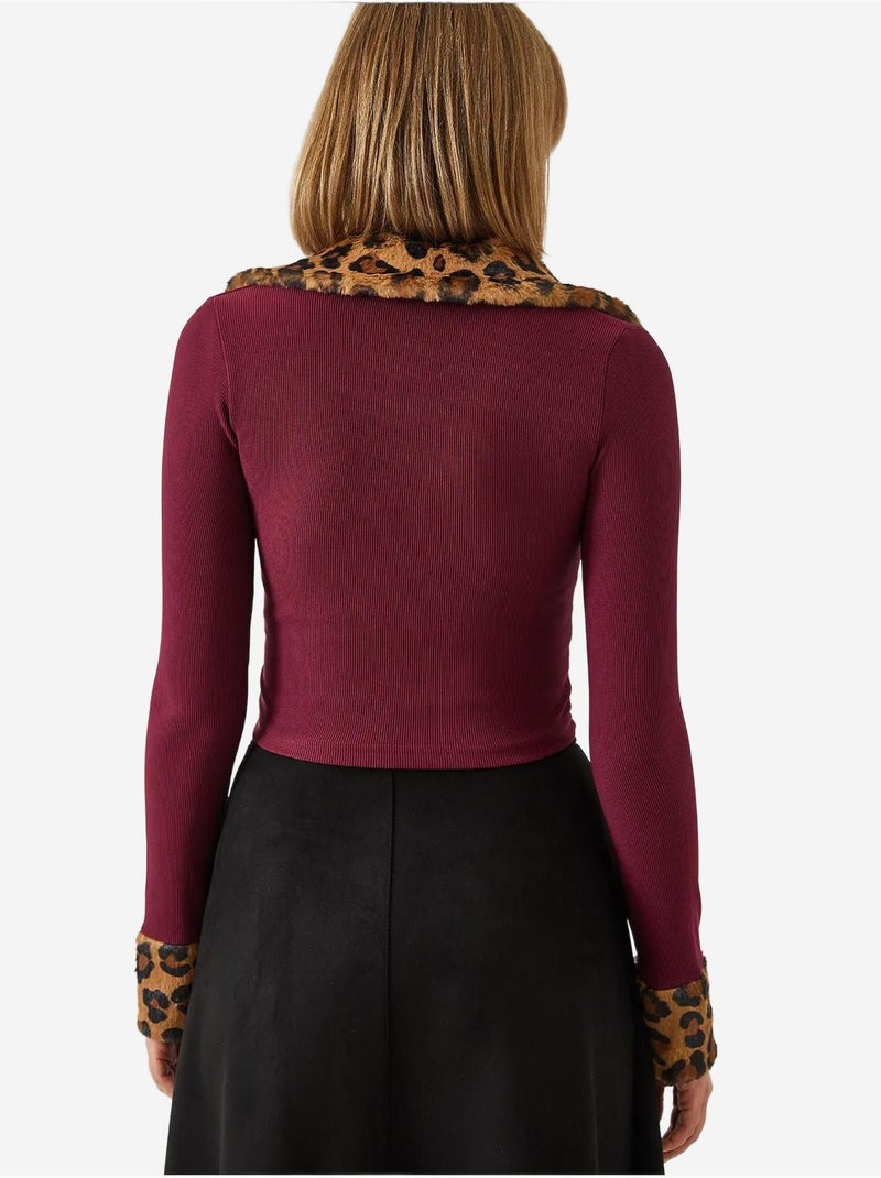 Casaco de pelúcia com fecho leopard lucci Vermelho bordô - Kiabi