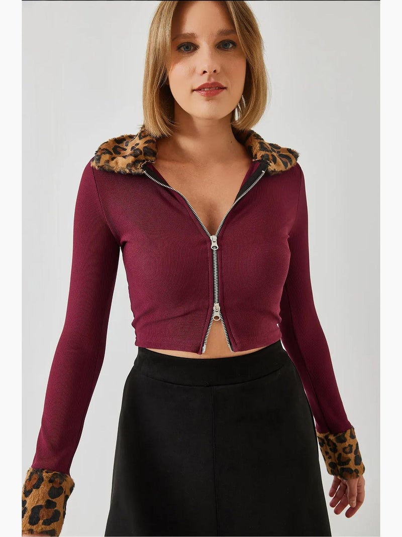 Casaco de pelúcia com fecho leopard lucci Vermelho bordô - Kiabi