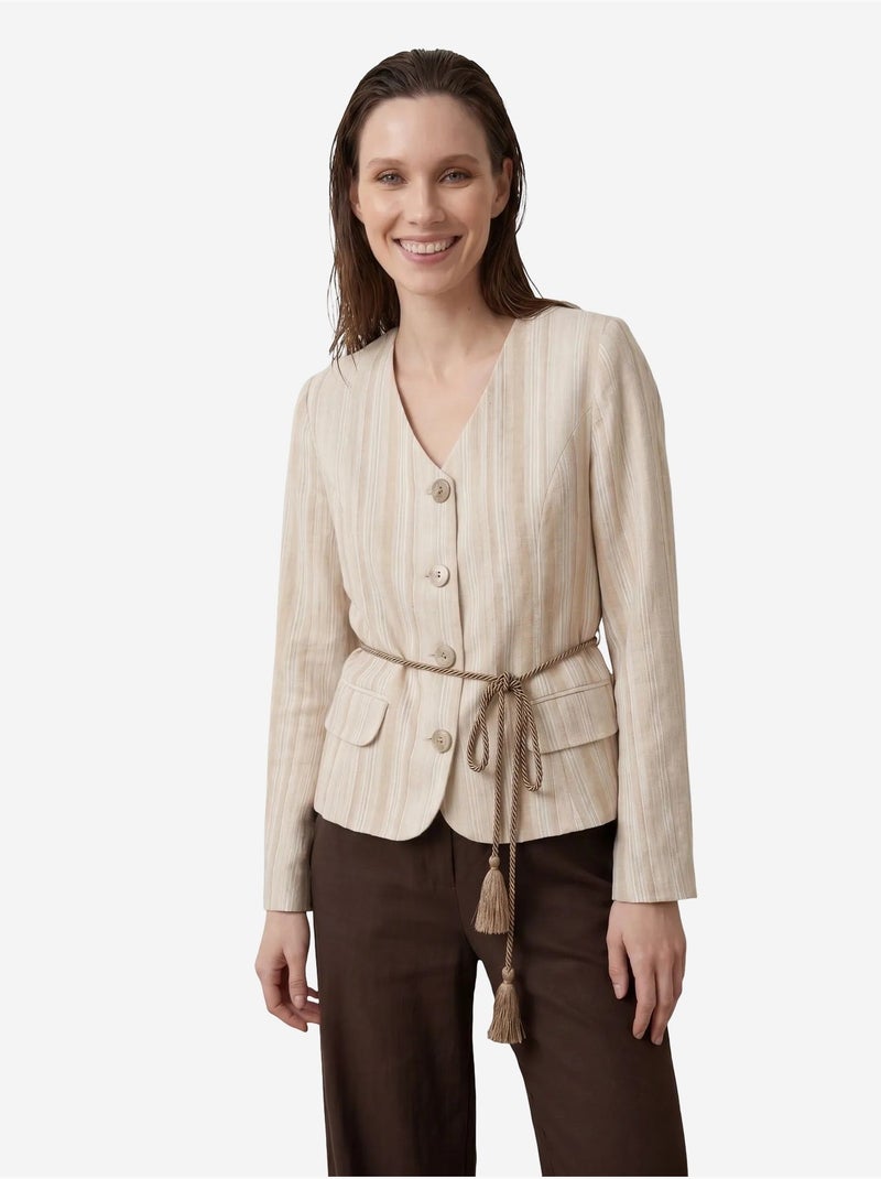 Casaco de popelina às riscas com cinto my fashion Bege claro - Kiabi