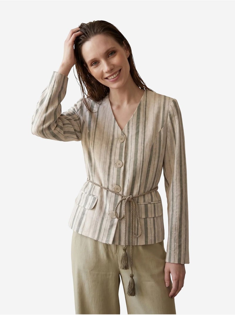 Casaco de popelina às riscas com cinto my fashion Bege natural - Kiabi