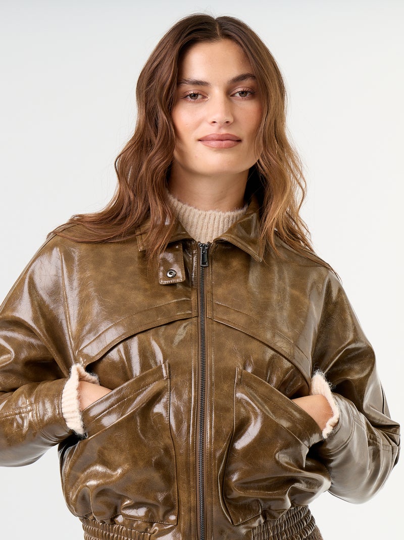 Casaco de vinil oversize Caqui - Kiabi