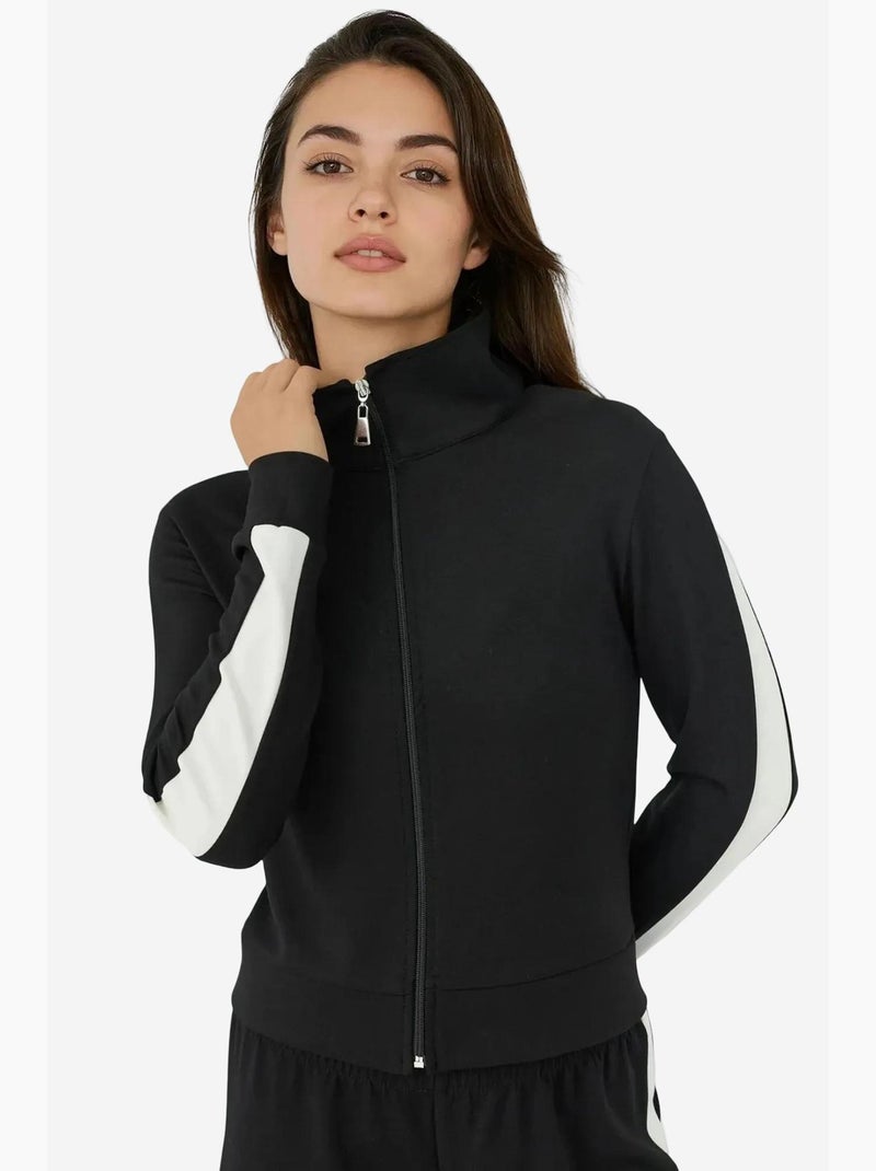 Casaco desportivo em modal soft touch com gola subida hiccup Preto - Kiabi