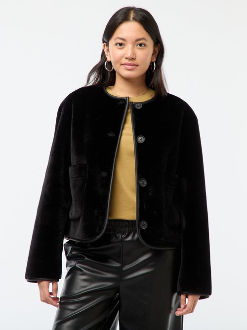 Casaco efeito pelúcia gola redonda - Kiabi