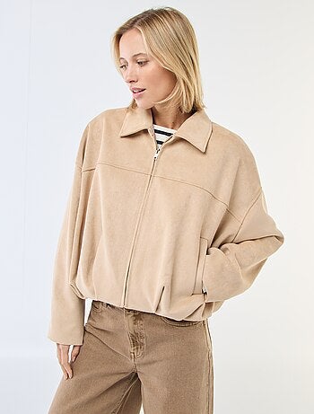 Casaco de camurça sintética liso