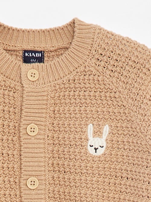 Casaco em malha de tricô com bordado frontal - Kiabi