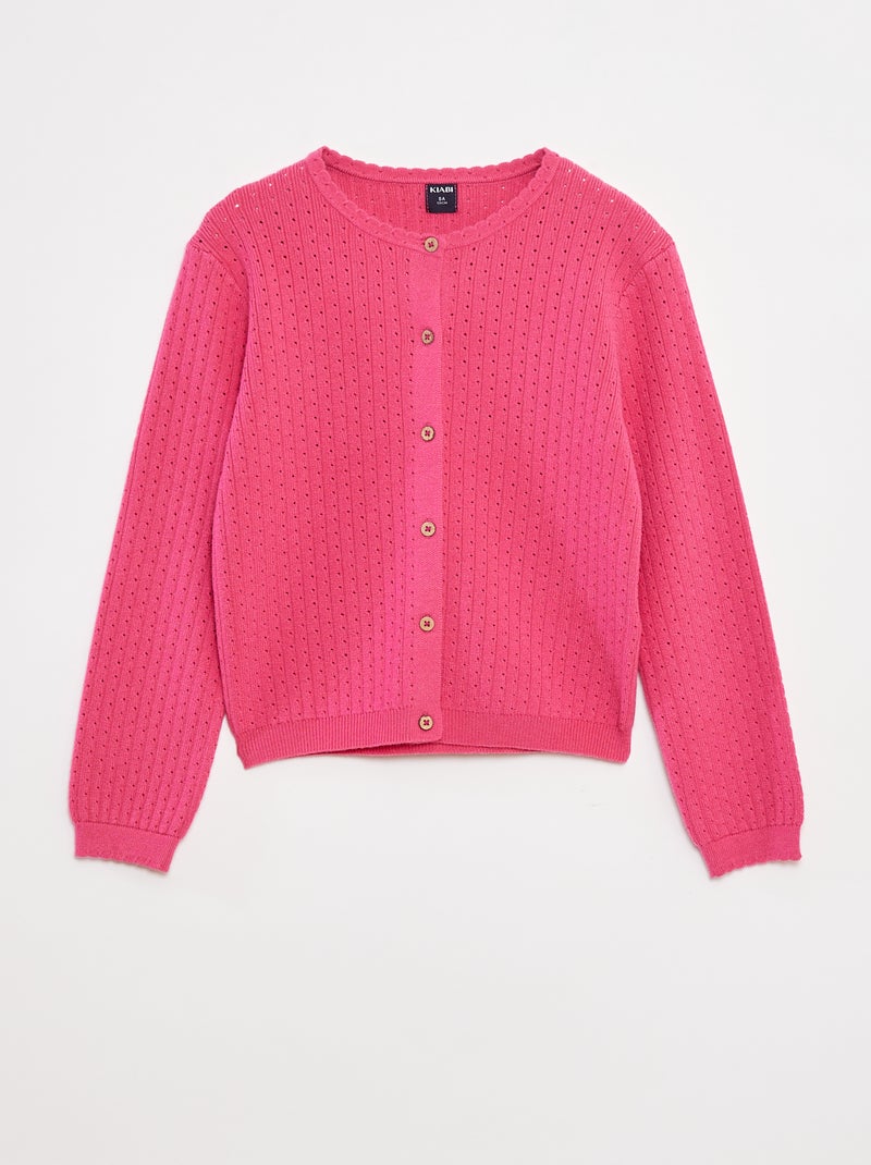 Casaco em malha pointelle liso Rosa - Kiabi