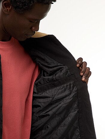 Casaco em sarja com fecho e gola canelada