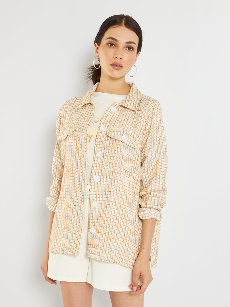 Casaco em tweed com botões brancos Amarelo/ Branco - Kiabi