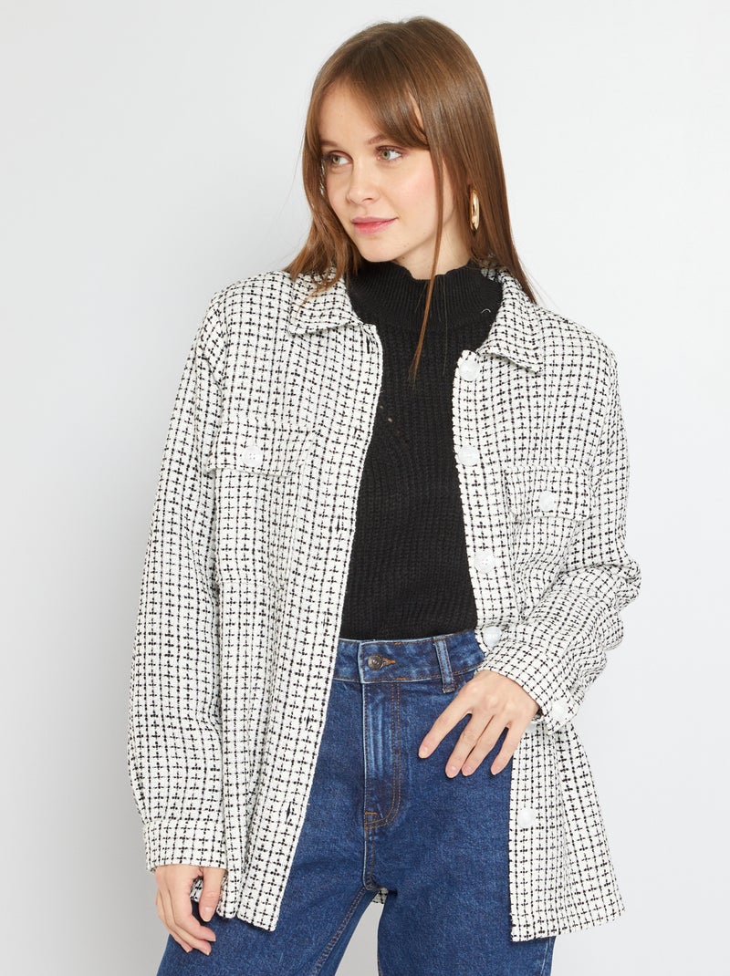 Casaco em tweed com botões brancos PRETO - Kiabi