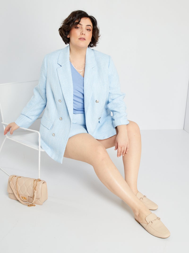 Casaco em tweed com botões duplos AZUL - Kiabi