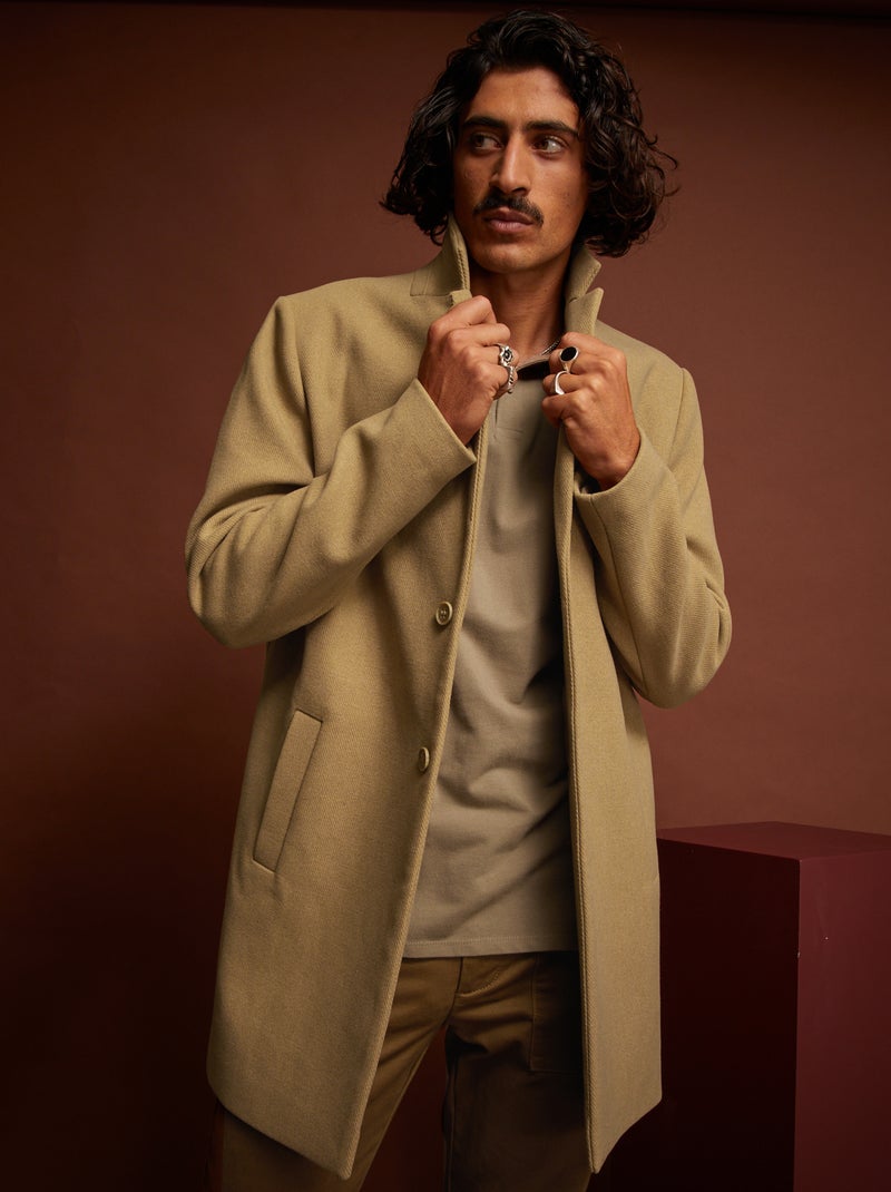 Casaco estilo lã Camel - Kiabi