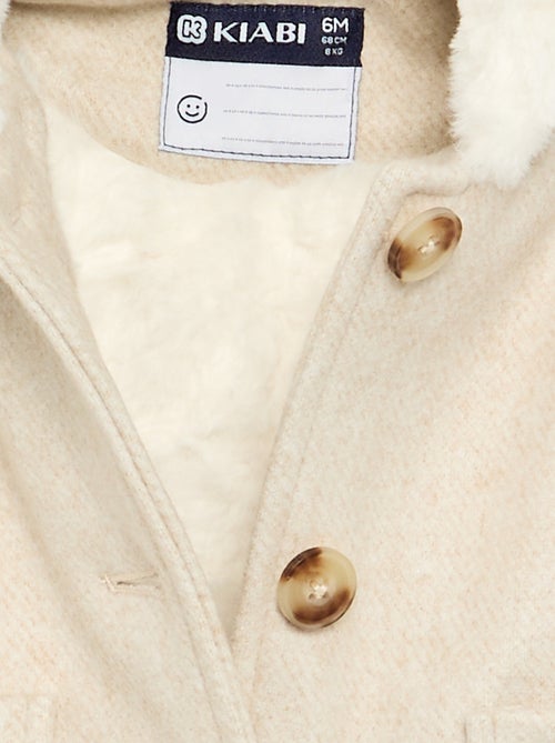 Casaco estilo lã forrado com pelo sintético - Kiabi Casaco estilo lã forrado com pelo sintético - Kiabi