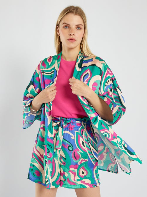 Casaco estilo quimono com estampado - Kiabi