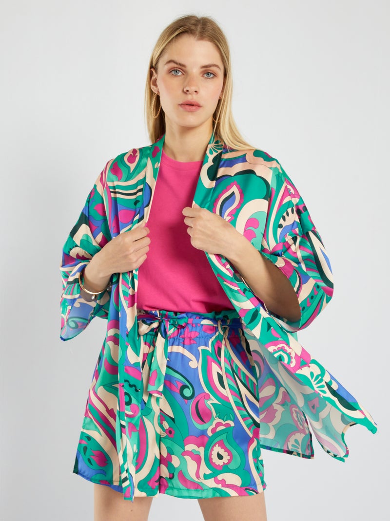 Casaco estilo quimono com estampado VERDE - Kiabi