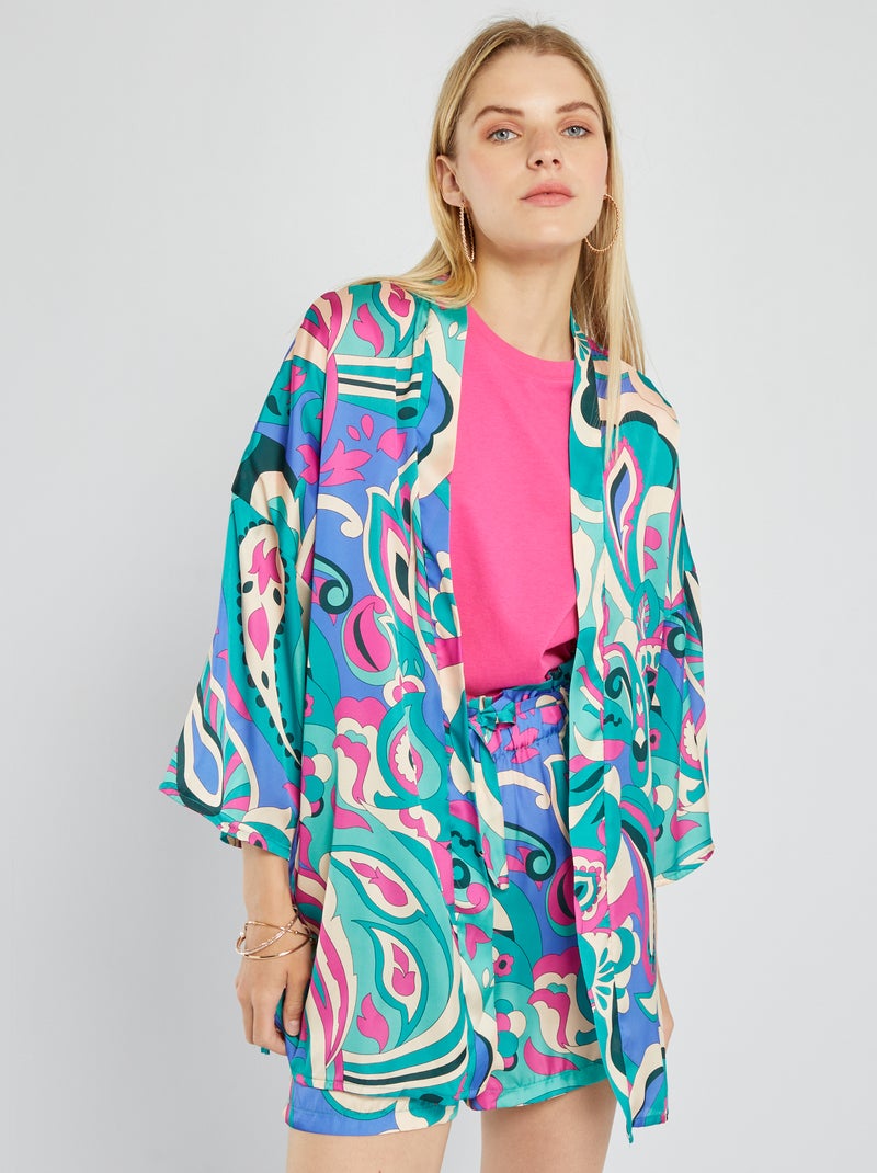 Casaco estilo quimono com estampado VERDE - Kiabi