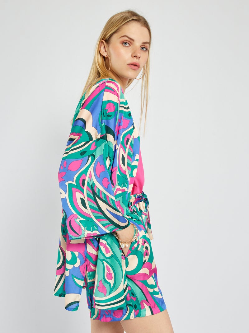 Casaco estilo quimono com estampado VERDE - Kiabi