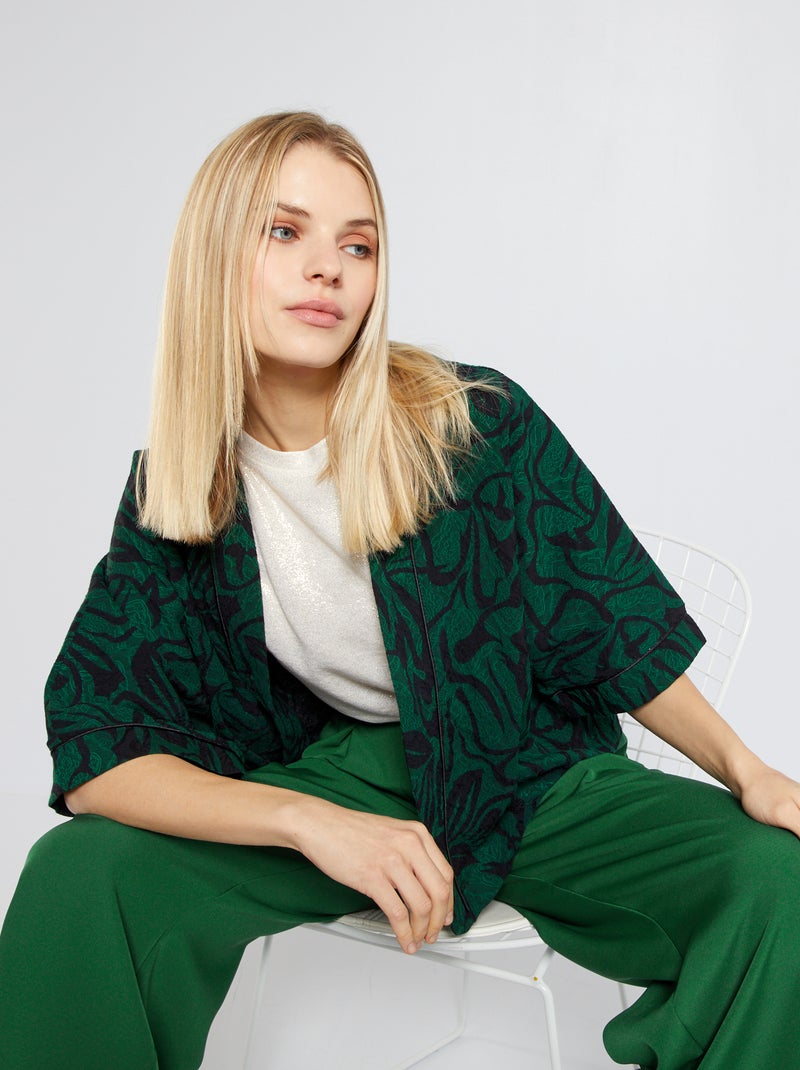 Casaco estilo quimono curto Preto/ Verde - Kiabi