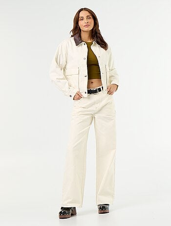 Casaco estilo workwear de ganga com gola de veludo