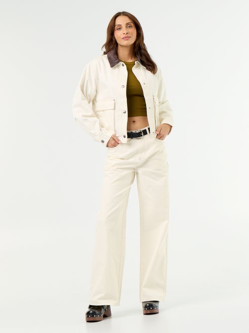Casaco estilo workwear de ganga com gola de veludo - Kiabi