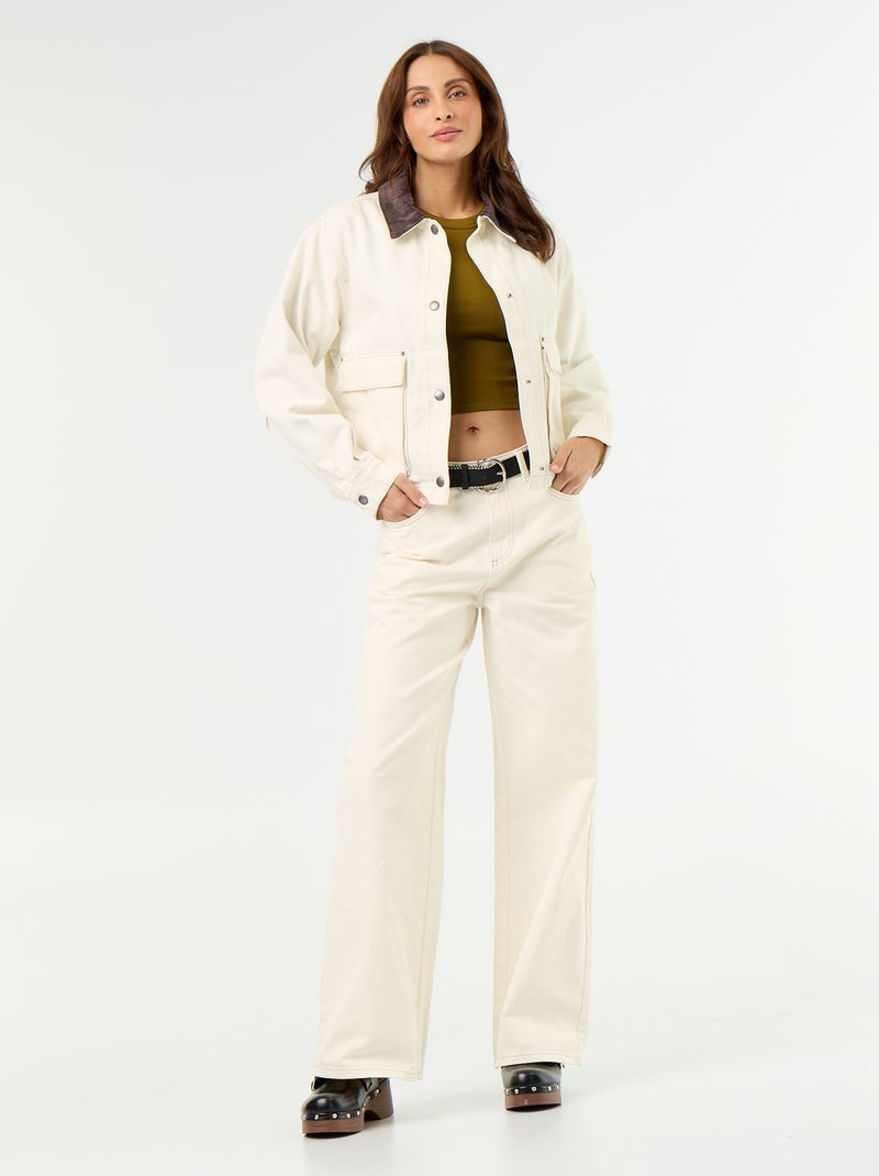 Casaco estilo workwear de ganga com gola de veludo Bege - Kiabi
