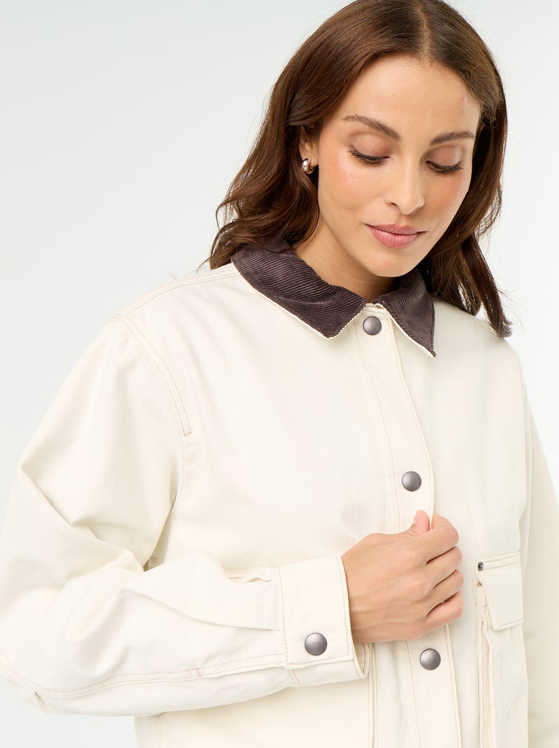 Casaco estilo workwear de ganga com gola de veludo Bege - Kiabi