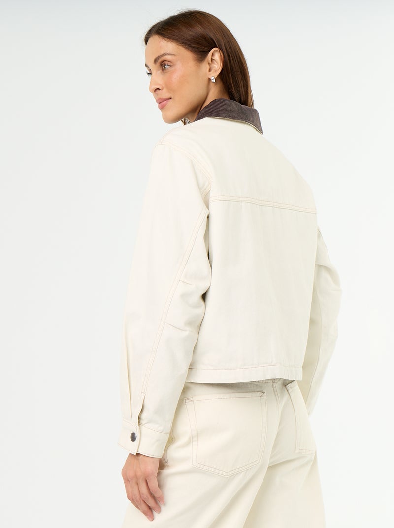 Casaco estilo workwear de ganga com gola de veludo Bege - Kiabi