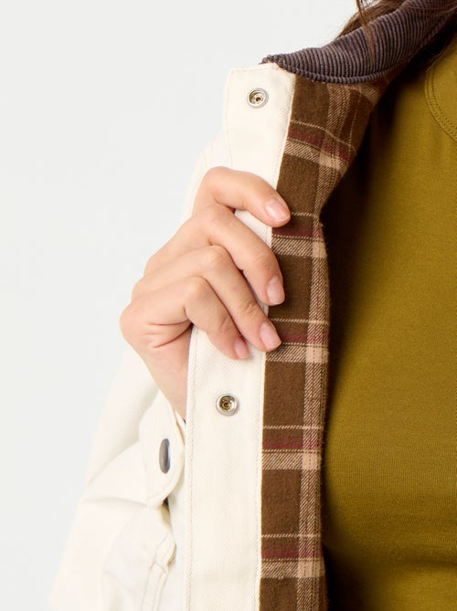 Casaco estilo workwear de ganga com gola de veludo - Kiabi