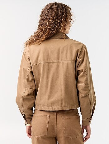 Casaco estilo workwear de ganga com gola de veludo