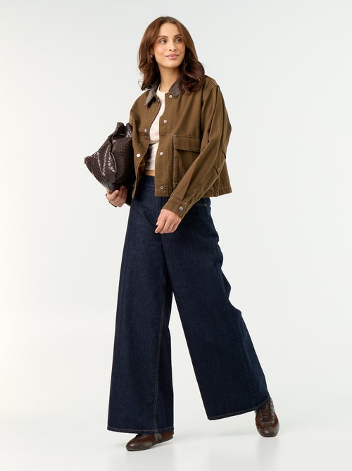 Casaco estilo workwear de ganga com gola de veludo - Kiabi